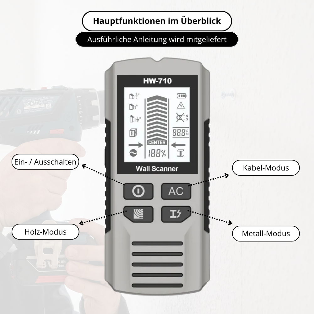 WandHeld™ – Smarter Wandscanner für sicheres Bohren + GRATIS Profi-Bohr-Guide