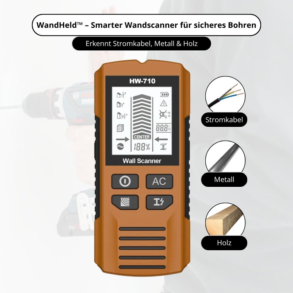 WandHeld™ – Smarter Wandscanner für sicheres Bohren + GRATIS Profi-Bohr-Guide